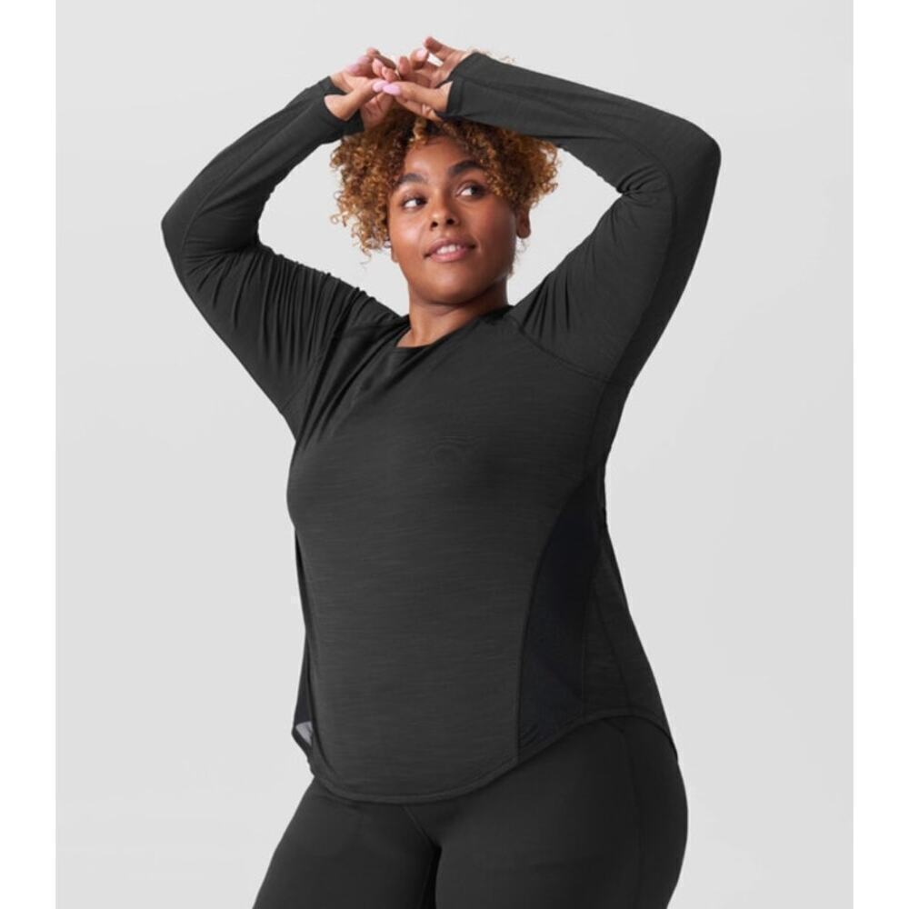 NWT Universal Standard Erika Long Sleeve Mesh Athletic Top Black Size 4XS 00/0